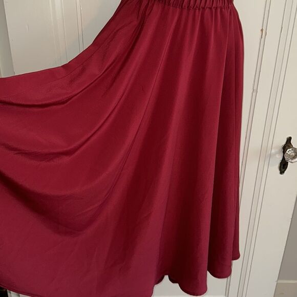 Homemade/handmade maroon/burgundy full midi skirt with elastic waistband - Picture 4 of 6